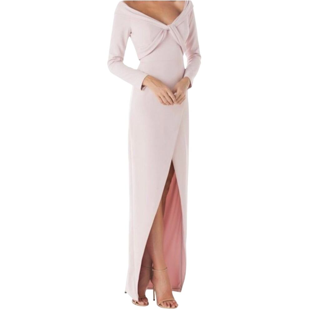 Kay Unger New Blush Pink Off Shoulder Bardot Neckline Twist Front Gown Size 2